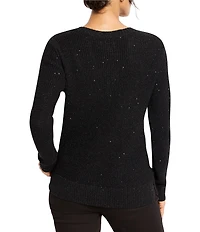 NIC + ZOE Shimmer Waffle Knit V-Neck Long Sleeve Sweater