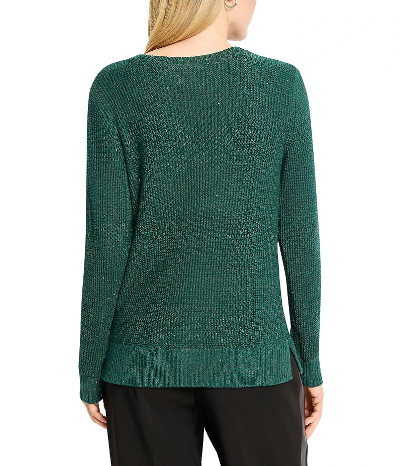 NIC + ZOE Shimmer Waffle Knit V-Neck Long Sleeve Sweater