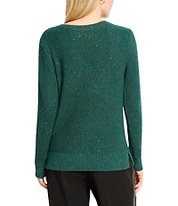 NIC + ZOE Shimmer Waffle Knit V-Neck Long Sleeve Sweater