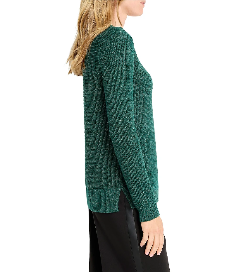 NIC + ZOE Shimmer Waffle Knit V-Neck Long Sleeve Sweater