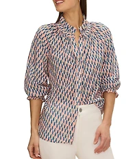 NIC + ZOE Sideways Crinkle Ruffle Stand Collar 3/4 Sleeve Shirt