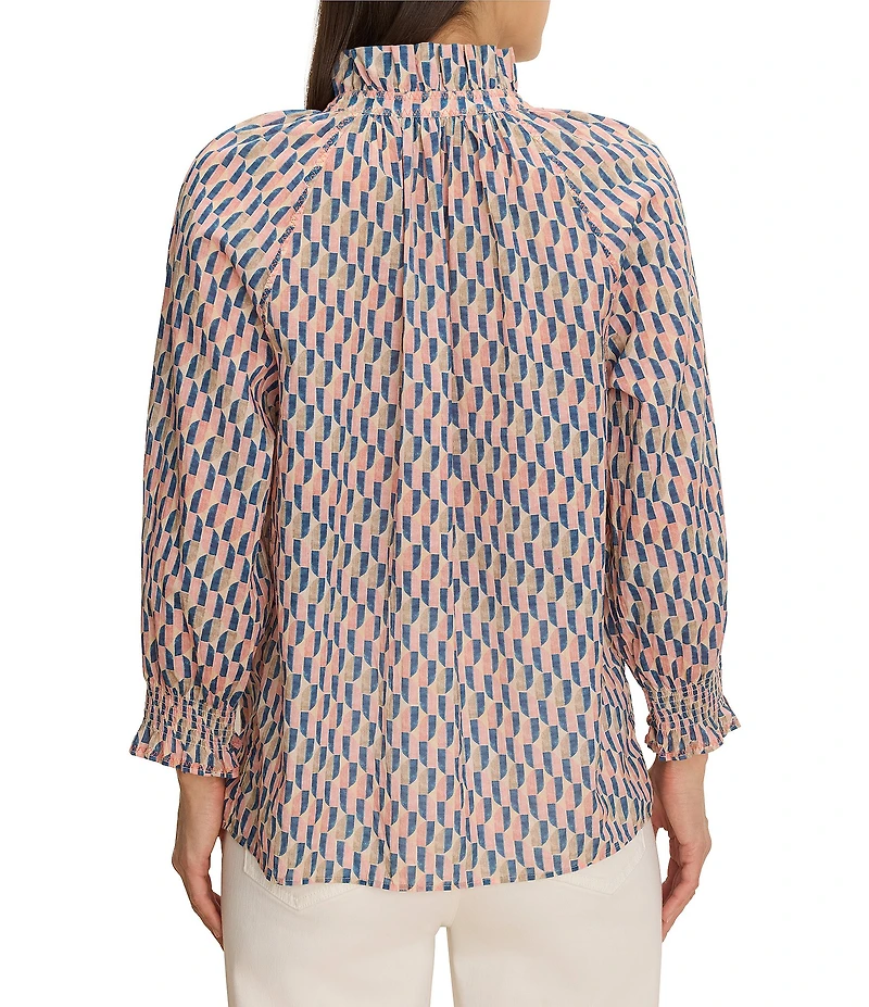NIC + ZOE Sideways Crinkle Ruffle Stand Collar 3/4 Sleeve Shirt