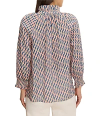 NIC + ZOE Sideways Crinkle Ruffle Stand Collar 3/4 Sleeve Shirt