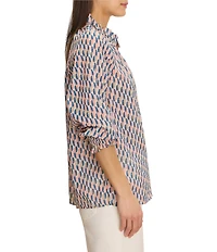 NIC + ZOE Sideways Crinkle Ruffle Stand Collar 3/4 Sleeve Shirt