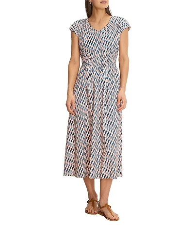 NIC + ZOE Sideways Dierdre Printed V-Neck Cap Sleeve Dress