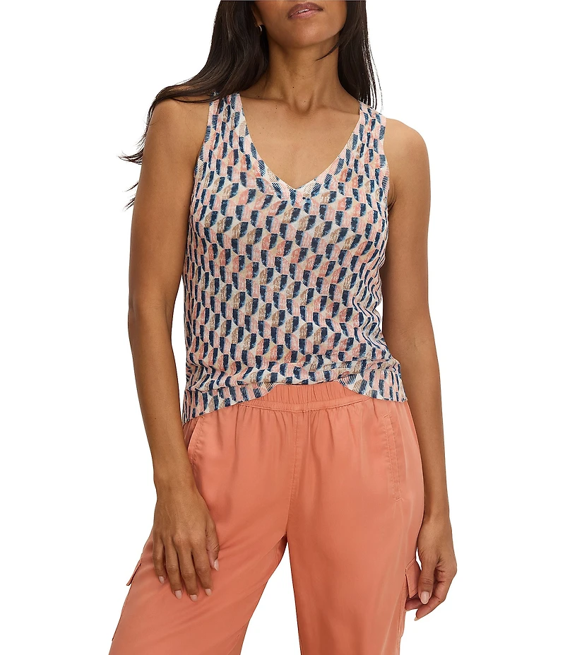 NIC + ZOE Sideways Geometric Print V-Neck Sleeveless Tank