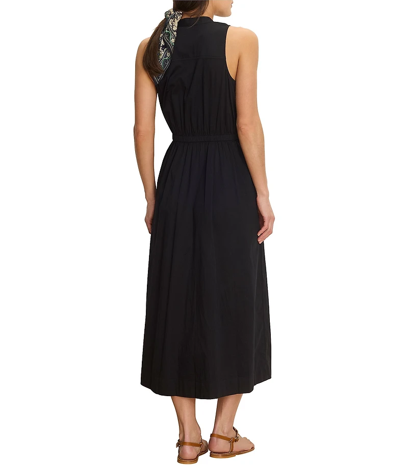 NIC + ZOE Sienna Woven Band Collar Sleeveless Fit & Flare Belted Midi Dress