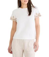 NIC + ZOE Slub Knit Round Neck Short Deco Sleeve Tee