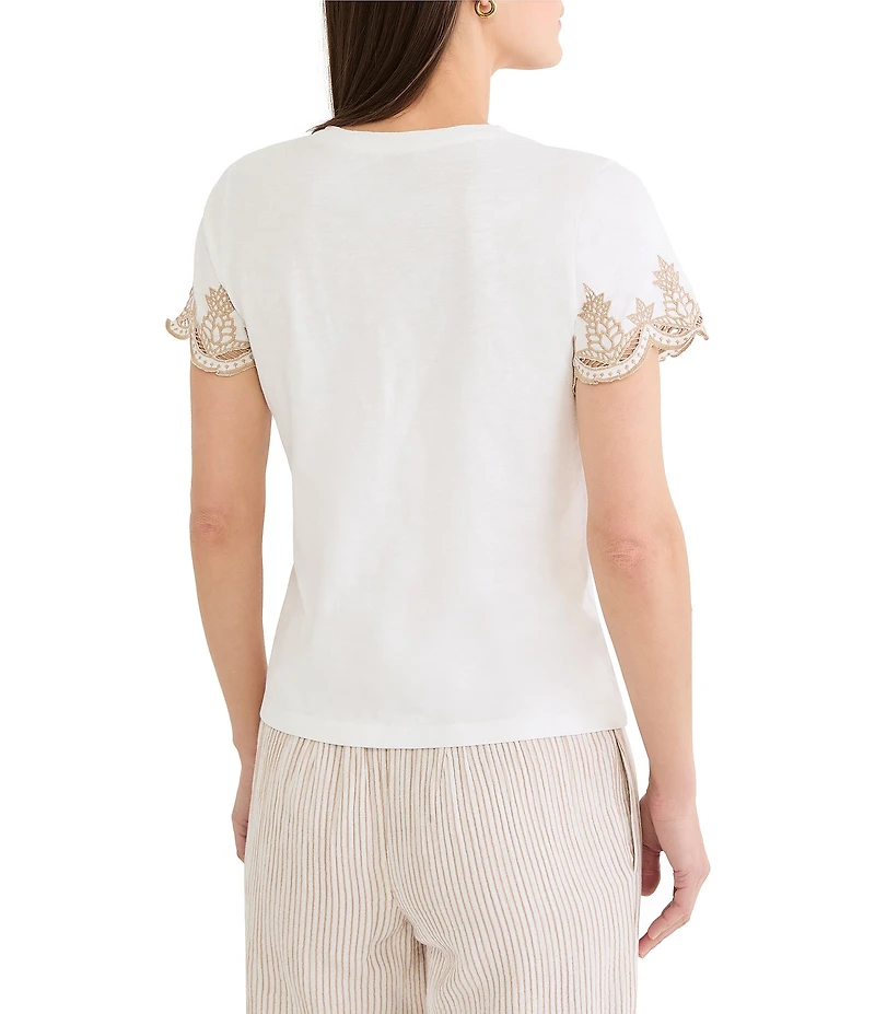 NIC + ZOE Slub Knit Round Neck Short Deco Sleeve Tee