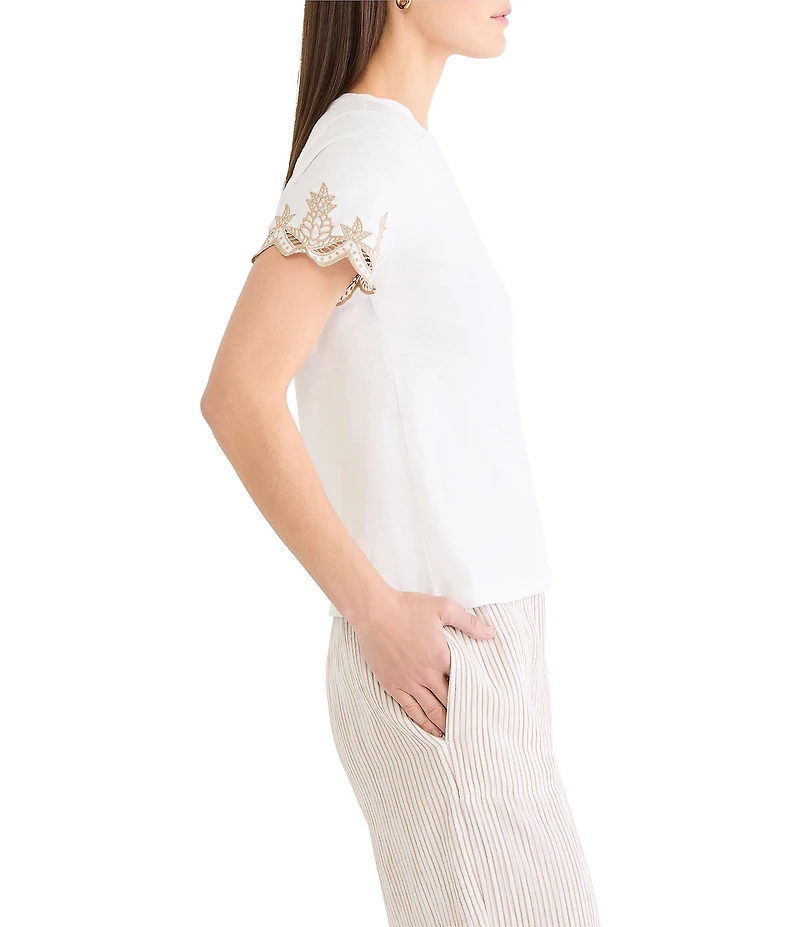 NIC + ZOE Slub Knit Round Neck Short Deco Sleeve Tee