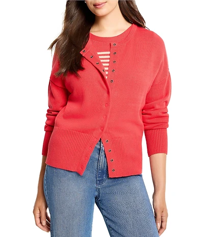NIC + ZOE Snap It Pure Cotton Round Neck Long Sleeve Cardigan