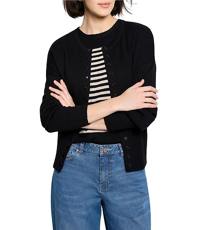 NIC + ZOE Snap It Pure Cotton Round Neck Long Sleeve Cardigan