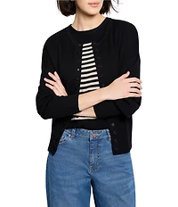 NIC + ZOE Snap It Pure Cotton Round Neck Long Sleeve Cardigan