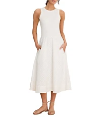 NIC + ZOE Sofia Mixed-Media Diamond Eyelet Fit & Flare Midi Dress