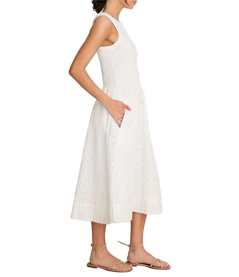 NIC + ZOE Sofia Mixed-Media Diamond Eyelet Fit & Flare Midi Dress