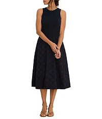 NIC + ZOE Sofia Mixed-Media Diamond Eyelet Fit & Flare Midi Dress