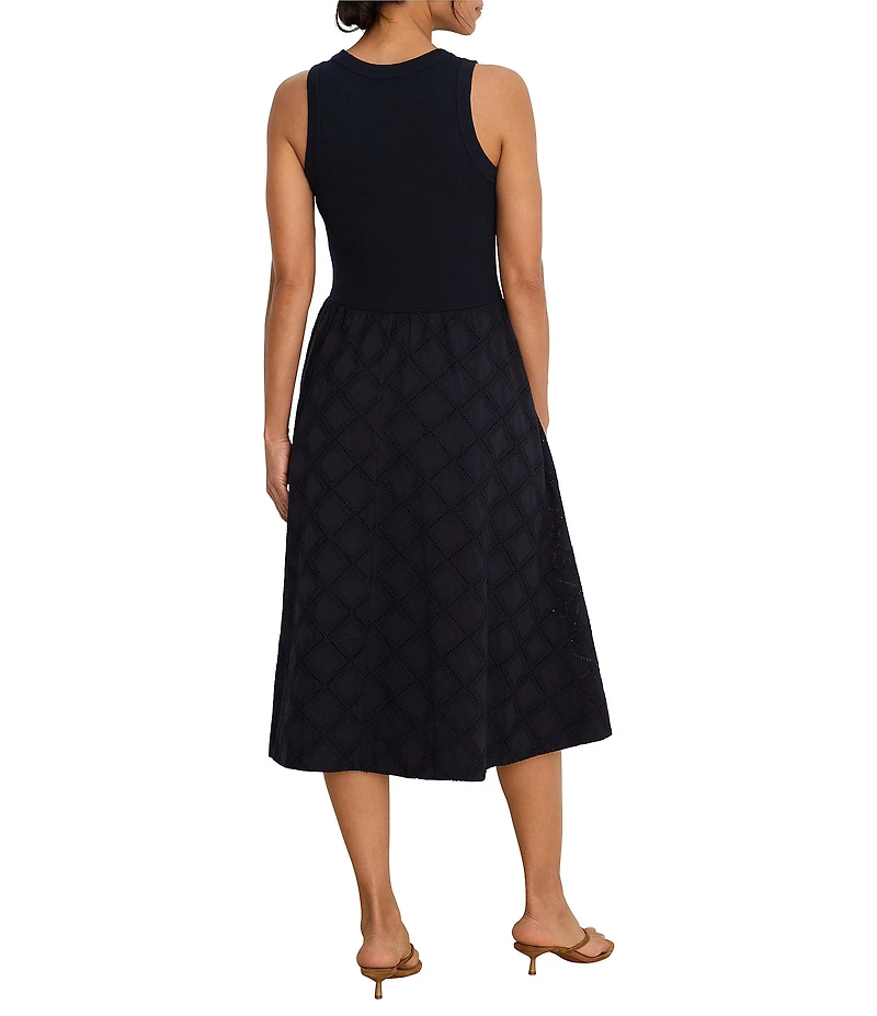 NIC + ZOE Sofia Mixed-Media Diamond Eyelet Fit & Flare Midi Dress