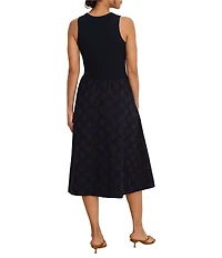 NIC + ZOE Sofia Mixed-Media Diamond Eyelet Fit & Flare Midi Dress
