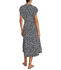 NIC + ZOE Sonni Leopard Sketch V-Neck Cap Sleeve Tie Wiast Midi Dress
