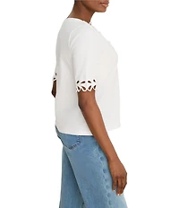 Nic + Zoe Soutache Embroidered V-Neck Short Sleeve Top