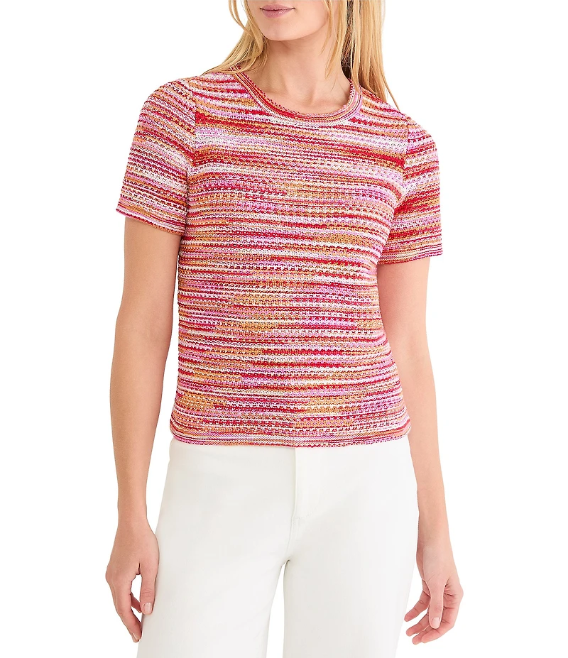 NIC + ZOE Spacedye Tuck Stitch Round Neck Short Sleeve Tee
