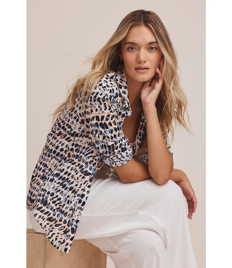 NIC + ZOE Spotted Shirt Collar Long Sleeve Button Front Shirt