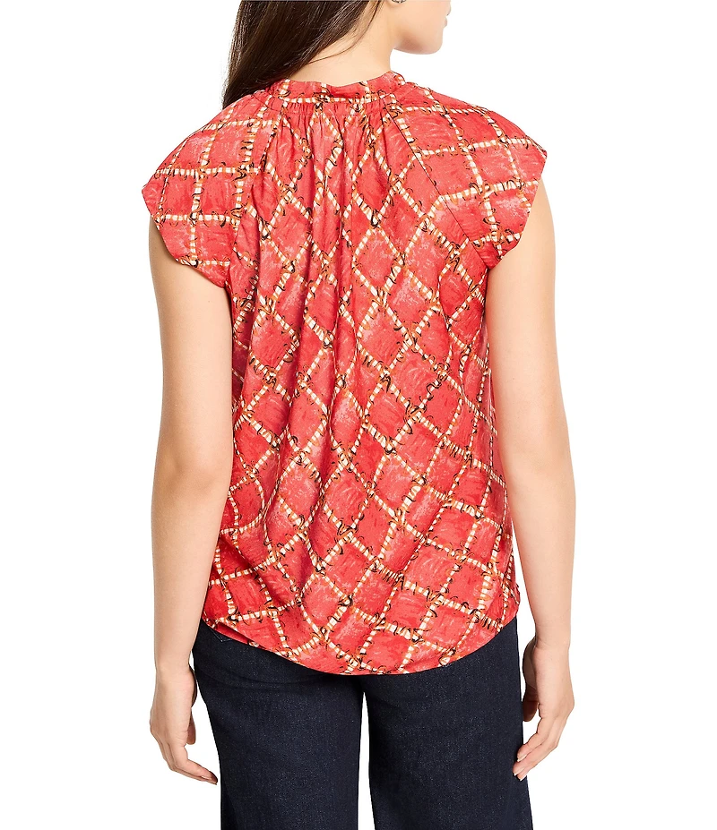 NIC + ZOE Squiggle Check Split V-Neck Cap Sleeve Top