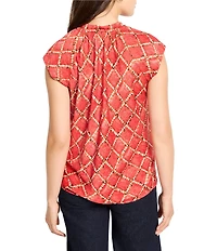 NIC + ZOE Squiggle Check Split V-Neck Cap Sleeve Top