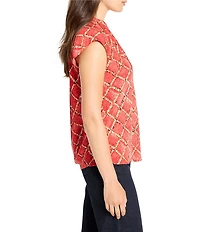NIC + ZOE Squiggle Check Split V-Neck Cap Sleeve Top