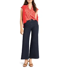 NIC + ZOE Squiggle Check Split V-Neck Cap Sleeve Top