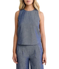 nz by NIC + ZOE Stevie Chambray Mix Round Neck Sleeveless Tank