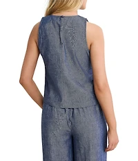 nz by NIC + ZOE Stevie Chambray Mix Round Neck Sleeveless Tank