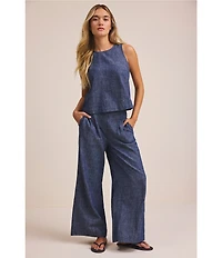 nz by NIC + ZOE Stevie Chambray Mix Round Neck Sleeveless Tank