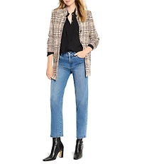NIC + ZOE Stitchy Plaid Knit Notch Collar Long Sleeve Blazer