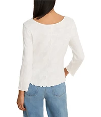 NIC + ZOE Stretch Lace Knit Scoop Neck Bracelet Sleeve Scalloped Trim Tee