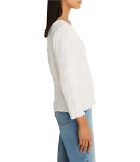 NIC + ZOE Stretch Lace Knit Scoop Neck Bracelet Sleeve Scalloped Trim Tee