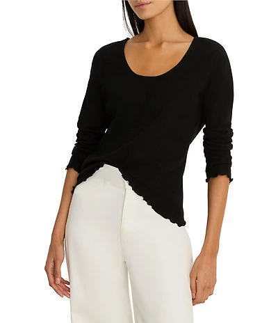 NIC + ZOE Stretch Lace Knit Scoop Neck Bracelet Sleeve Scalloped Trim Tee