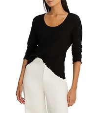 NIC + ZOE Stretch Lace Knit Scoop Neck Bracelet Sleeve Scalloped Trim Tee