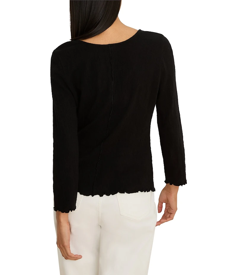 NIC + ZOE Stretch Lace Knit Scoop Neck Bracelet Sleeve Scalloped Trim Tee