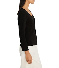 NIC + ZOE Stretch Lace Knit Scoop Neck Bracelet Sleeve Scalloped Trim Tee