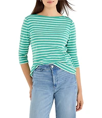 NIC + ZOE Stripe Knit Boat Neck 3/4 Sleeve Tee