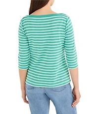 NIC + ZOE Stripe Knit Boat Neck 3/4 Sleeve Tee