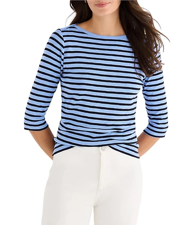 NIC + ZOE Stripe Knit Boat Neck 3/4 Sleeve Tee