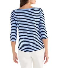 NIC + ZOE Stripe Knit Boat Neck 3/4 Sleeve Tee
