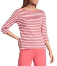 NIC + ZOE Stripe Knit Boat Neck 3/4 Sleeve Tee