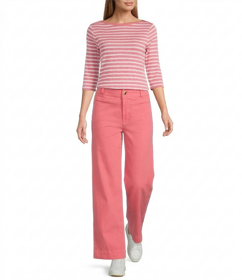 NIC + ZOE Stripe Knit Boat Neck 3/4 Sleeve Tee