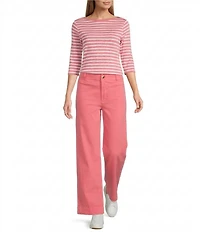 NIC + ZOE Stripe Knit Boat Neck 3/4 Sleeve Tee