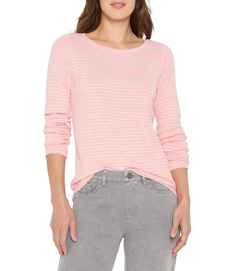 NIC + ZOE Stripe Knit Boat Neck Long Sleeve Tee
