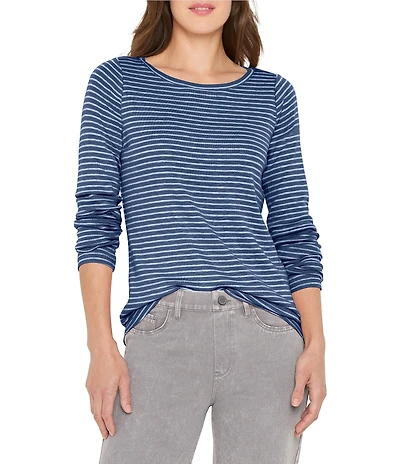 NIC + ZOE Stripe Knit Boat Neck Long Sleeve Tee