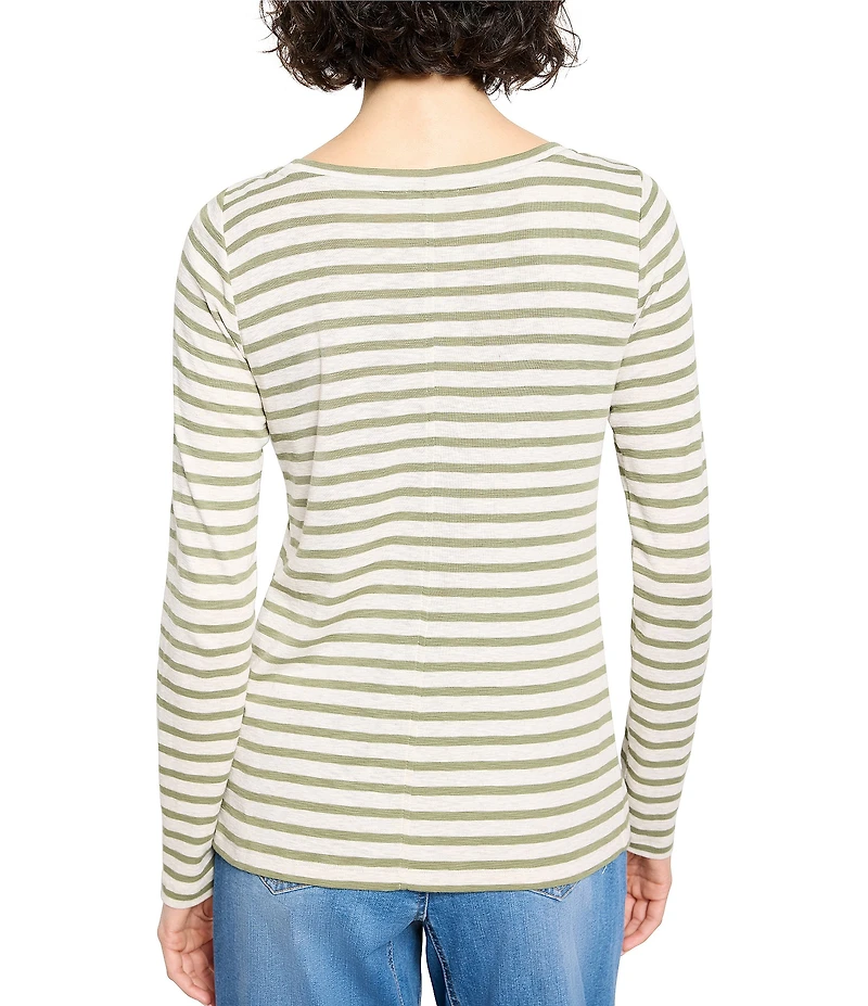NIC + ZOE Stripe Knit Boat Neck Long Sleeve Top